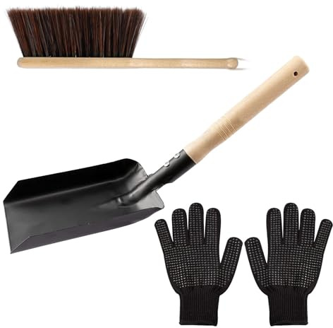 Askspade – kraftigt trähandtag rengöringsmaterial, borste kolskopa kit | starkt askhanteringsverktyg, effektiv rengöring för utomhusbruk, perfekt för träspis, kol, öppen spis, grill