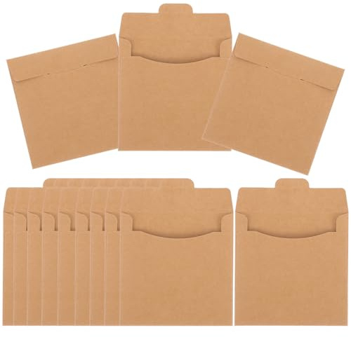 MUCKLILY 50 Fundas de Papel Kraft para CD y DVD Bolsas de Almacenamiento Resistentes para Discos Tamaño Estándar Color Marrón Natural Paquete de 50 Unidades Protección contra Rayones
