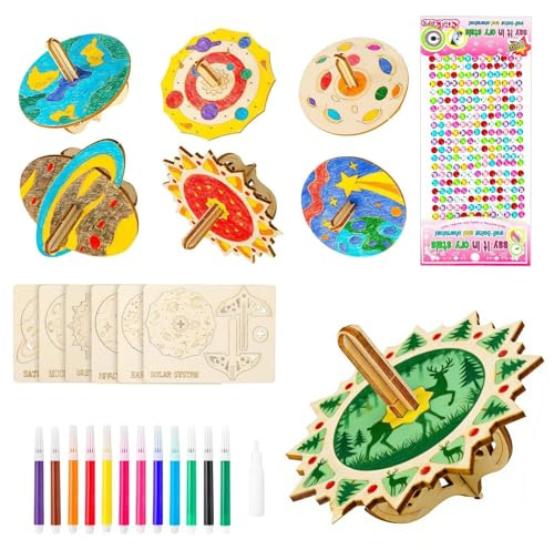 12 piezas de peonzas de madera kits de bricolaje de peonzas de madera giroscopio planetario DIY ocio creativo regalos de cumpleaños
