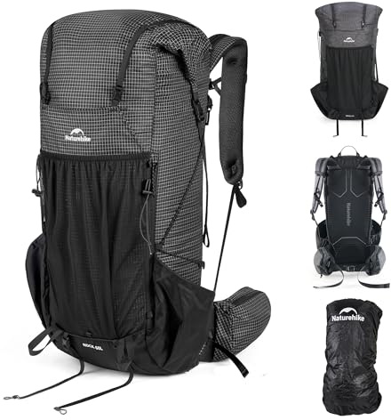 Naturehike Rock 2.0 uppgraderad 30/45/60 l ryggsäck inre ram vandringsryggsäck män kvinnor med regnskydd trekkingryggsäckar för utomhus camping resor backpacking, svart, 60l/L