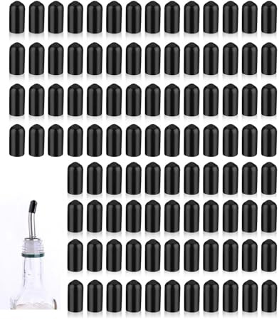 MenYiYDS 100 PCS Tappi Antipolvere per Beccucci Versatori, Coperture in Gomma Morbida Nera per Bottiglie di Liquore e Olio, Tappi Protettivi Flessibili per Beccucci, Accessori per Bar e Dispenser