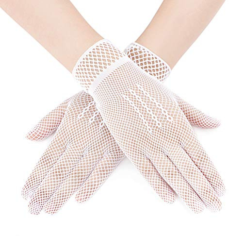 RUIXIA 5 Pairs Women Short Lace Gloves Summer Breathable Mesh UV Protection Wedding Bridal Mitts Outdoor Sports Cycling Gloves