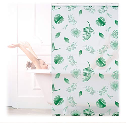 Relaxdays Store de Baignoire, 100 x 240 cm, Rideau de Douche Hydrofuge, Plafond & fenêtre, Pare-Bain, Blanc/Vert