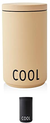 Design Letters Kühler & Eiskübel (Beige) - Modische Farbiger Eiskübel & Weinkühler mit Deckel, doppelwandiger Edelstahl, Nordische Design, stundenlang kalt, 1,1 L, H: 19,5 x D: 11 cm