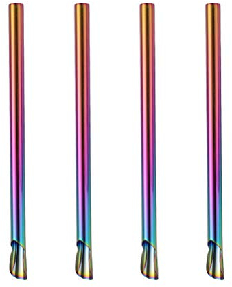 Luxshiny 4pcs Stainless Steel Straws Reusable Drinking Spoon Straws for Smoothie, Cocktail and Hot Drinks (Colorful)