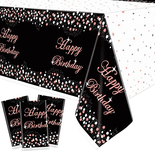 3er Pack Schwarz und Roségold Tischdecke Partydekorationen - Einweg-Geburtstagstischdecke aus Kunststoff, Rose Konfetti Rechteck Tischdecke, Tischdecken 130 x 220cm für Geburtstagsparty Zubehör