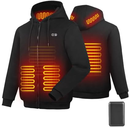 Felpa con Cappuccio Riscaldata Giacca con Cappuccio Riscaldante con e in Pile per Uomo e Donna - Giacca Termica Intelligente 6 Zone, 3 Livelli di Calore - Batteria 7.4V 16000mAh per Outdoor, Campeggio