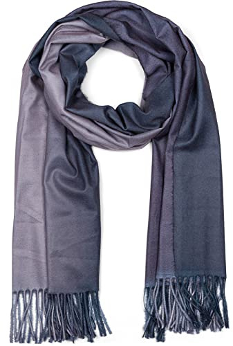 styleBREAKER Bufanda de mujer con degradado de 2 colores y flecos, cálida estola de invierno multicolor, aspecto ombré, 01017147, color:Gris-Negro