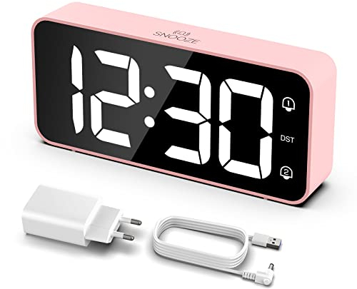LATEC Wecker Digital, LED Digitaler Wecker mit 2 Alarme Snooze, Digital Uhr mit USB-Ladeanschluss, 0–100% Helligkeitsdimmer, 90–120 dB Alarm Lautstärke, 8 Klingeltönen, 12/24H, Netzbetrieben