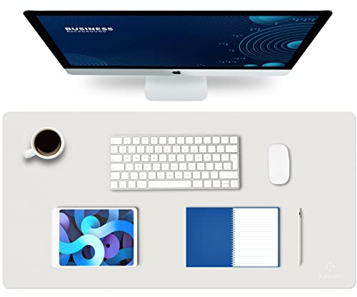 K KNODEL Large Office Desk Mat, Leather Mouse Pad (31.5x15.7, White)