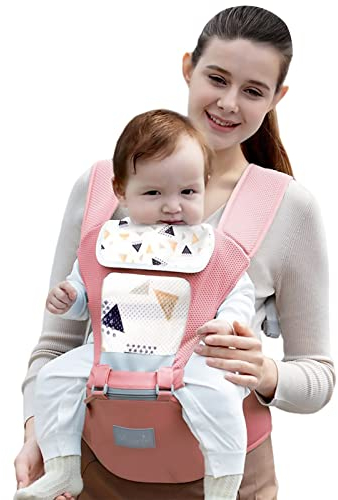 SONARIN Leichte Atmungsaktive Babytrage mit Hüftsitz,Ergonomisch Multifunktion Babytragetasche Kindertrage Baby Tragesystem mit Lätzchen ab Geburt 0-36 Monate,Bauchtrage Rückentrage(Rosa)