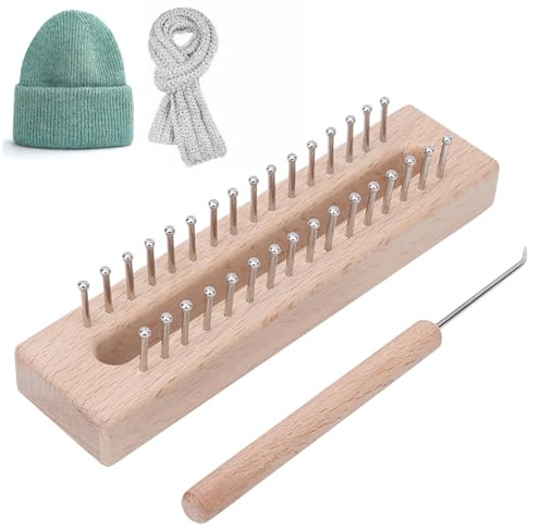 Cyrank Set telaio per maglieria, tavola per maglieria rettangolare 32 pioli con telai per tessitura in legno all'uncinetto per principianti, per sciarpe, maglione, scialle, cappello