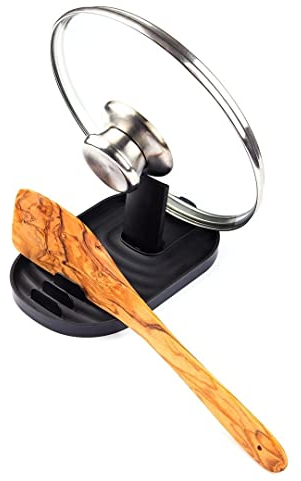 H E L P Y® Löffelablage für Ordnung in der Küche - Topfdeckelhalter & Kochlöffelablage in einem - Ablage für Deckel, Utensilien, Pfannenwender, Tablet [schwarz]