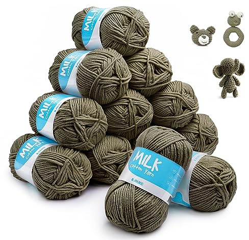 Baby Strickgarn 12er* 50g/Ball,100% Acryl Schnellstrickgarn für Anfänger und Kinder,Antipilling Babygarn zum Stricken & Häkeln,Weicher und Pflegeleichtes Babywolle für Kunsthandwerk(Dunkelgrün)