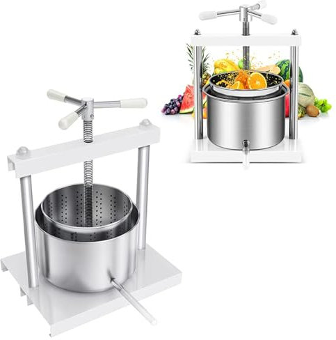 YUENFONG 5L Obstpresse Edelstahl Fruchtpresse Manuelle Presse Saftpresse Beerenpresse mit Edelstahlkorb, Weinpresse Maischepresse für Obst, Gemüse, Trauben