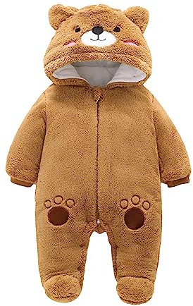 Vine Combinaison de neige d'hiver pour bébé, barboteuse, combinaison une pièce avec capuche, ensemble de vêtements d'extérieur pour tout-petits, épais et chaud, 9 à 12 mois, marron