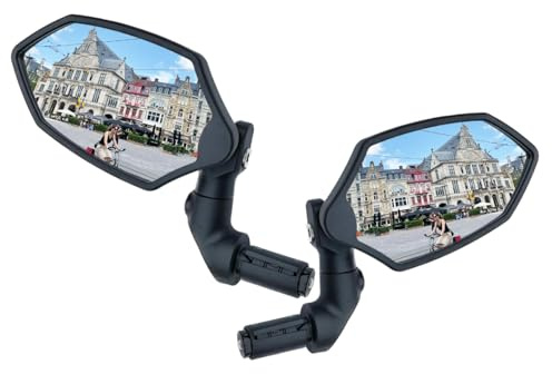 Hafny New Bar End Bike Mirror, HD Glass Lens, Adjustable & Rotatable Safe Rearview Bicycle Mirror, Blast-Resistant, HF-M6002-FR08 (Silver Glass (Universal Left or Right), 2 pc)
