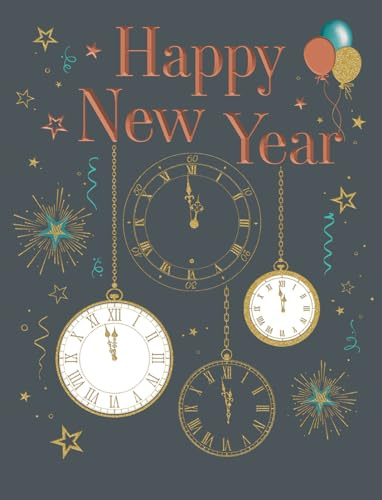 Piccadilly Greetings Happy New Year Card, Clocks - 8 x 6 inches