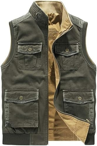 LECOW Gilet Smanicati Giacchetto Gilet da uomo Gilet da esterno in cotone Gilet multitasche Gilet imbottito imbottito Gilet caldo Gilet Invernale (Color : Green, Size : XXL)