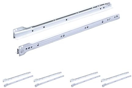 M.PASCUAL - Guías correderas para cajón | Extracción parcial | Fijación Inferior | Carga 20Kg | Rodillos | Blanco | Pack 5 unidades (50 cm)