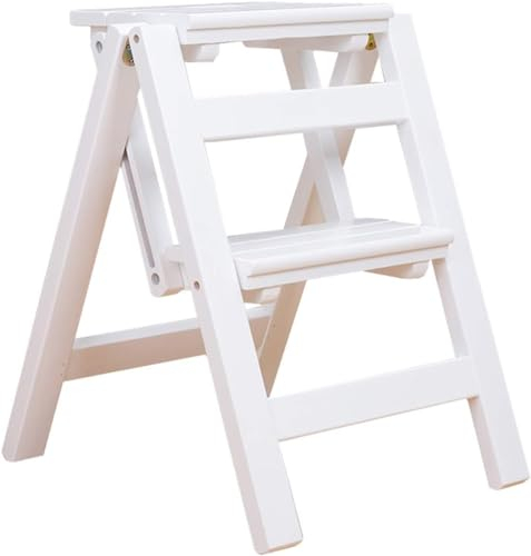 Folding 2 Stufen Hocker Küche Holzleitern Kleiner Fuß Hocker Holz Tragbare Leitern Hocker for Erwachsene & Kinder Indoor Trittleiter Schuhbank/Blume-Rack (Color : White)