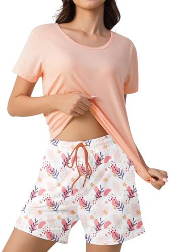 Zoerea Pigiama Estivo Donna Pigiama Corto Donna Ladies Pyjamas Cotone Leggero Corto Abbigliamento Casual da Casa Comodo e Traspirante Pantaloncini con Tasche Set Pyjamas Due Pezzi