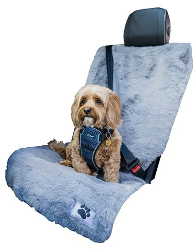 Pet Rebellion Comfy Car Seat Cover for Dogs | Absorbent, Non-Slip, Waterproof & Washable | Universal Fit for Front & Back Seats | Protects Against Fur, Scratches & Odours | Grey Faux Fur Single