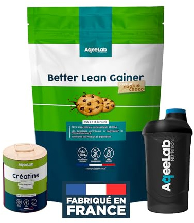 AqeeLab Nutrition - Starter masse et force 900g - Pour sportifs - Booster l'apport nutritionnel quotidien - Pack prise de masse complet - Better Lean Gainer, Créatine Creapure®, Shaker ergonomique