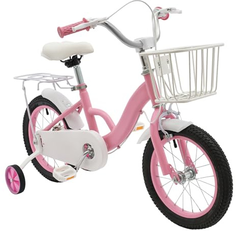 Coniaio Vélo pour enfant de 3 à 7 ans, 14 pouces avec roues stabilisatrices et panier, vélo réglable en hauteur pour enfants à partir de 4 ans, pour garçons et filles, rose