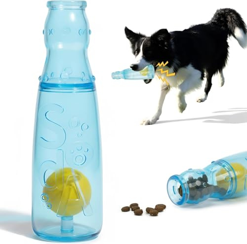 Bertifive Dog Chew Toys, Squeaky Dog birthday Toys, TPR Rubber Bottle Toys for Dogs with Tennis Ball, Outdoor Interactive Dog Toys Dogs Dental Care Teeth Cleaning Toy for Medium and Small Dog, Blue