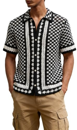 Generisch Chemise en tricot à manches courtes pour homme avec boutonnière - Haut léger pour l'extérieur pour les loisirs décontractés
