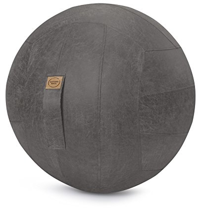 Sitting Ball Frankie Sitzball mit Lederimitat, ergonomisch Sitzen im Büro & Zuhause, 65 cm Ø, Gymnastikball mit Lederhülle, Fitnessball mit Tragegriff, 30°C waschbar, anthrazit