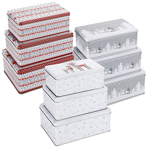 Set de 3 boîtes heimtexland® à biscuits - Pour Noël - Modèle : 658, Métal, Gris forêt - Carré., 20x16x9 cm