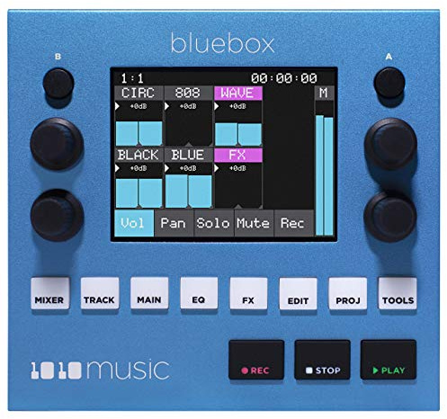 1010music Bluebox - Mezclador de audio digital - 12 canales - Entradas de línea estéreo - MIDI E/S - 3 salidas de línea estéreo - Efectos: reverberación, retardo, ecualizador de 4 bandas, compresión