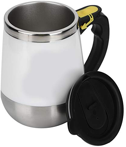 400 ml Selbstrührender Becher, Tasse Selbstrührend, Edelstahl USB Ladestick Rührmischbecher für Kaffeemilch(Weiß)