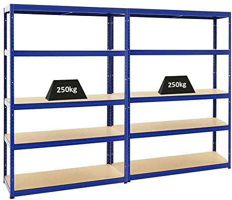 PROREGAL Mega Deal 2X Étagère Charge Lourde BIG Elephant S | HxLxP 180x120x45cm | 250kg par Niveau | Bleu | Lot d'étagères Robustes de Garage, Atelier, Cave, sous-Sol, Stockage, Rangement