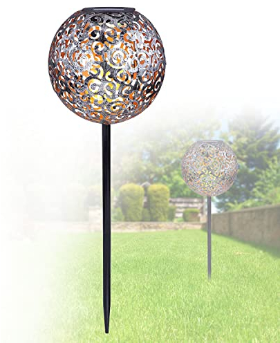 Solarlampe für Außen Garten Kugel 19 cm - Gartendeko Solar mit Erdspieß - Solarleuchte Garten Deko Balkon - Außenlampe LED Orientalisch Antik - Gartenlampe Höhe 54 cm