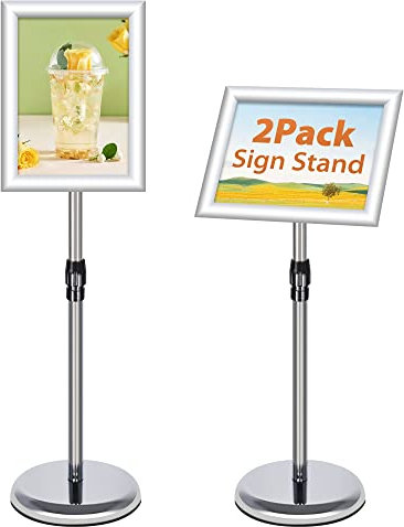 VAIIGO 2Pack Soporte Ajustable A4 Aluminio Cartel Menú Soporte de pie Soporte de señalización para la señalización, cartel, menú, anuncios, ventas, aviso de soporte de exhibición (Plata, 2Pack)