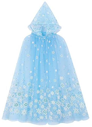 XEPST Mantello Principessa Bambina, Costume Principessa con Cappuccio, Mantello Blu Della Principessa Accessorio Scialle Cape Ragazze da Costume Carnevale Halloween Cosplay