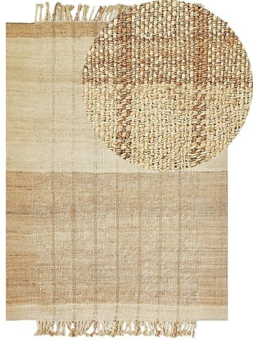 Beliani Teppich Jute beige/braun mit Fransen 160 x 230 cm hangewebt natürlich Karkin