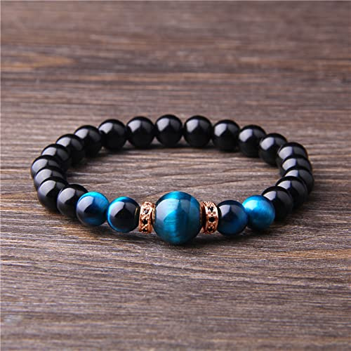 Naturlig sten armband män kungsblå tigeröga armband armband svart onyx pärlor pulsera