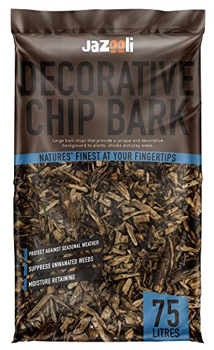 Jazooli 75L Pine Spruce Bark Wood Chippings for Garden - Organic Decorative Bark Chips, Bark Mulch for Garden, Ideal for Pest & Weed Control, Harsh Weather Insulation, Landscaping