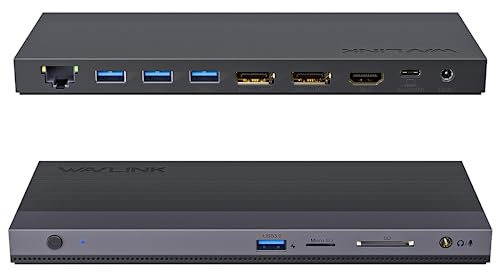 USB C Docking Station, WAVLINK 13-IN-1 Triple Display Laptop Dock for M1/M2 MacBook Pro/Air, Dell, Lenovo, HP, Asus, 100W Power Delivery, 2DP+HDMI, 4 USB 3.0, Gigabit Ethernet, TF/SD Card Reader