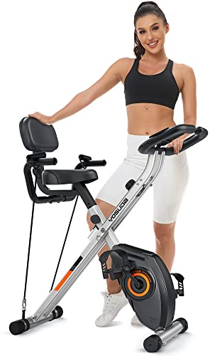 YOSUDA Vélo d'appartement,5 en 1 Vélo D’Appartement Pliable avec 8 niveaux de Résistance Magnétique,velo appartement avec écran LCD et Bande de résistance,Vélo de fitness pour la maison，Capacité 150KG