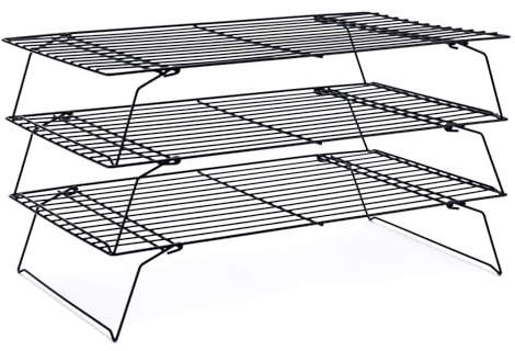 Cooling Rack for Baking 3 Tiers, 16 x 10 Cookie Cooling Wire Rack Stackable Collapsible Nonstick, Stainless Steel Baking Cooking Cooling Racks with Optimum Air Flow, Black