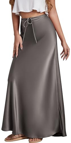 Maeau Femme Longue Jupe en Satin sur La Hanche Cordon de Serrage Uniforme Taille Haute Réglable Demi-Jupe Ligne Causal Resserrée Été