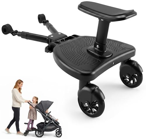 Universal Stroller Board with Detachable Seat, Buggy Board, Stroller Standing Board for Most Strollers, Holds Children Up to 55 lbs (Black)