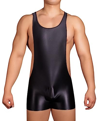 Rrongwn Body métallique pour homme - Effet mouillé - String - Maillot de corps - Débardeur - Thong - Maillot de corps - Sous-vêtements de fête - Clubwear, Noir , taille unique
