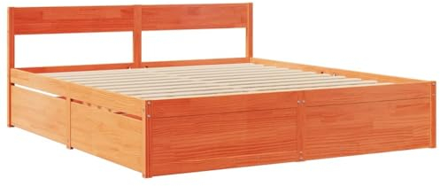vidaXL Sängram med lådor vaxbrun 200x200 cm massiv furu, sovrumsmöbler, sängbotten, träsäng, säng, dubbelsäng, förvaringssäng, säng med lådor