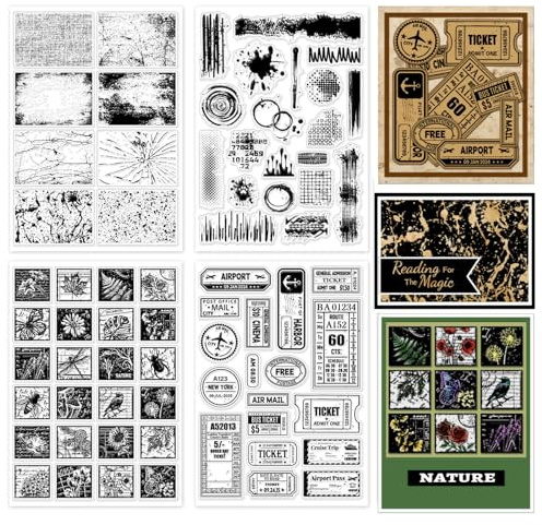 GLOBLELAND 4 hojas de sellos transparentes de fondo de manchas vintage para hacer tarjetas, etiquetas de plantas, sellos transparentes de silicona, boletos de viaje, sellos transparentes para